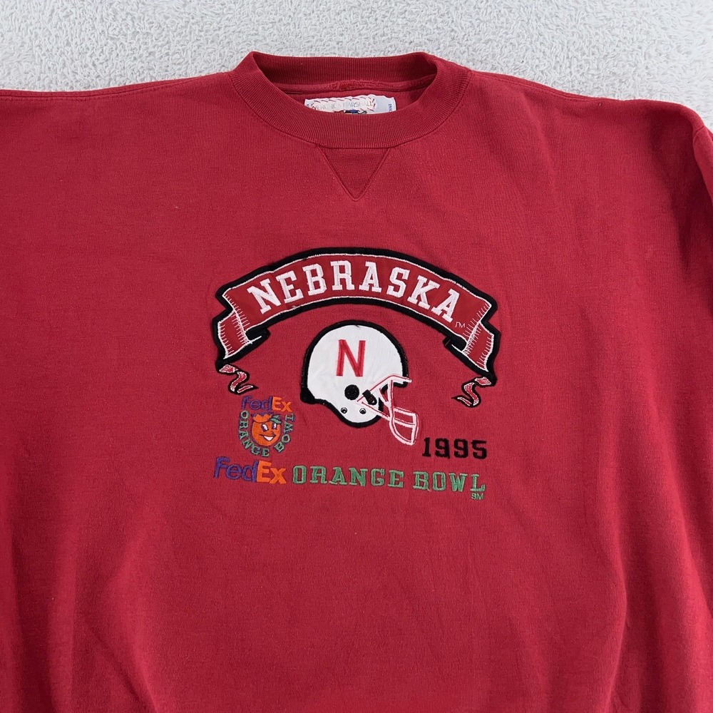 Vintage Nebraska‎ Cornhuskers Sweater Crewneck Large NCAA Football Orange Bowl